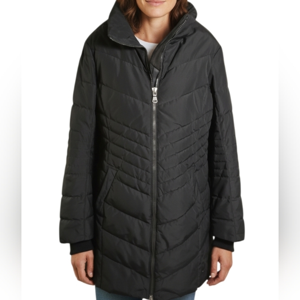 Pajar Canada Black Quilted Puffer Coat Zip Front Winter Parka Minimalist Chic XL